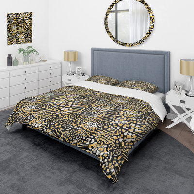 Yellow And Whit Dots Leopard Polyester Animal Print Duvet Cover