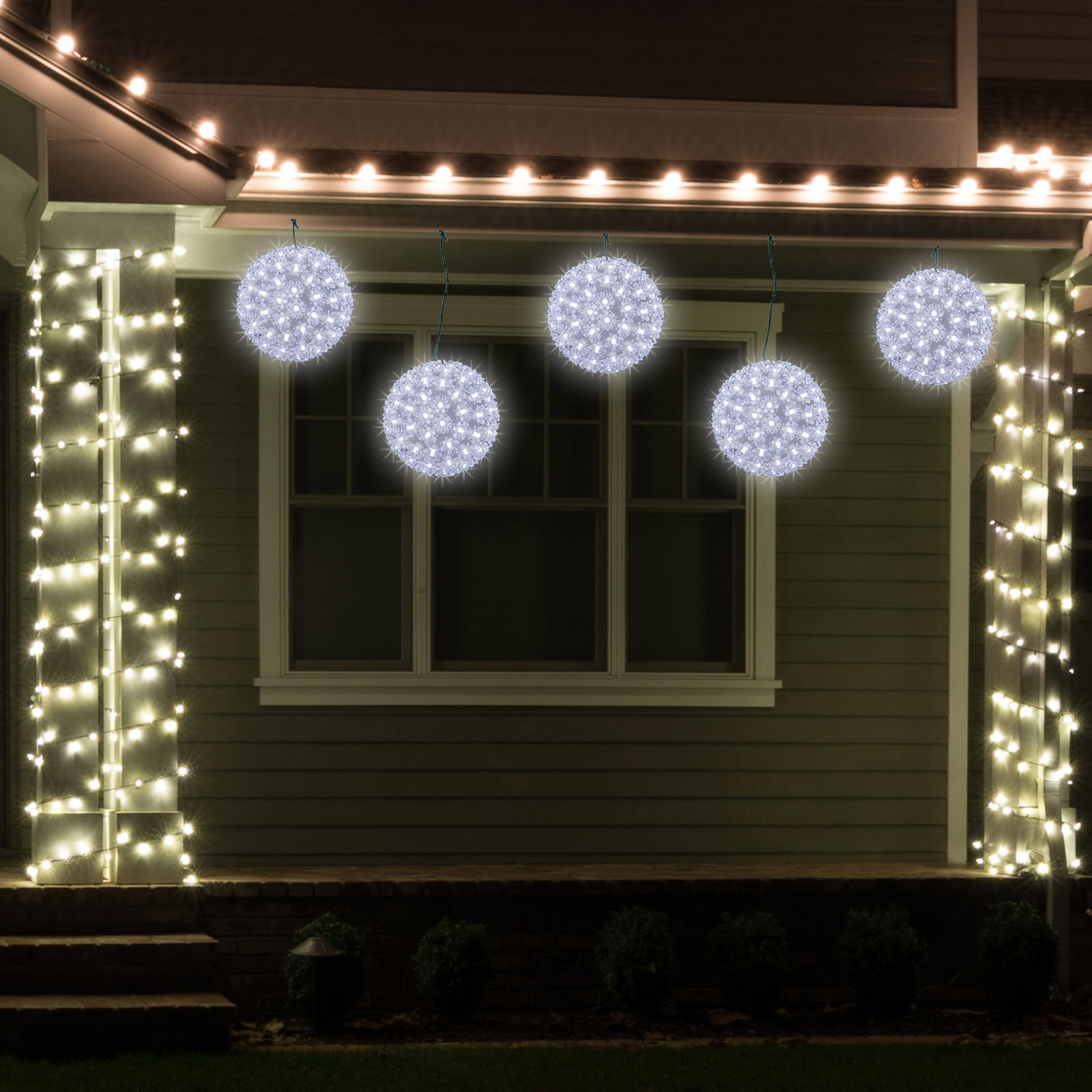 LED Lighted Starlight Sphere Hanging Outdoor Christmas Decoration- 7.5" - Pure White Lights