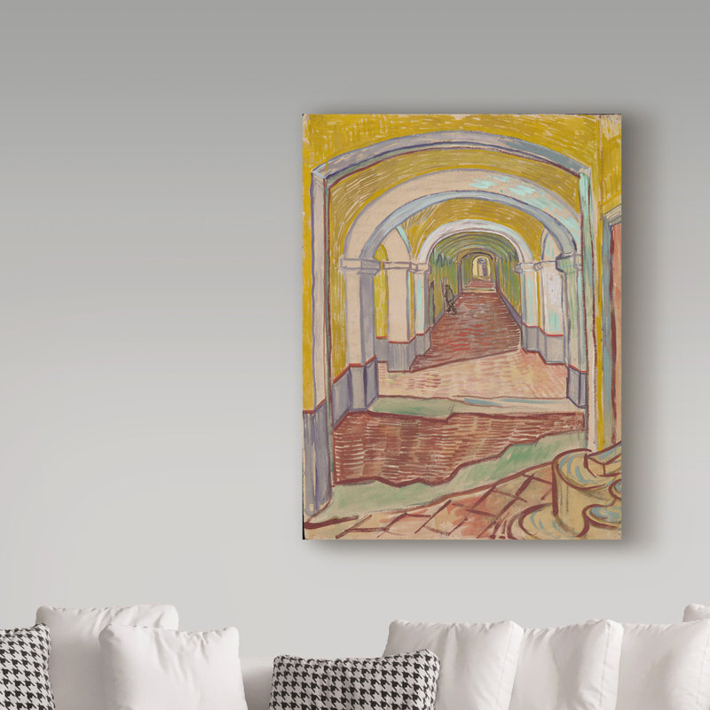 "Le couloir dans le papier d'asile" par Vincent Van Gogh - reproduction d'art sur toile, H 19 po x l 14 po x P 2 po