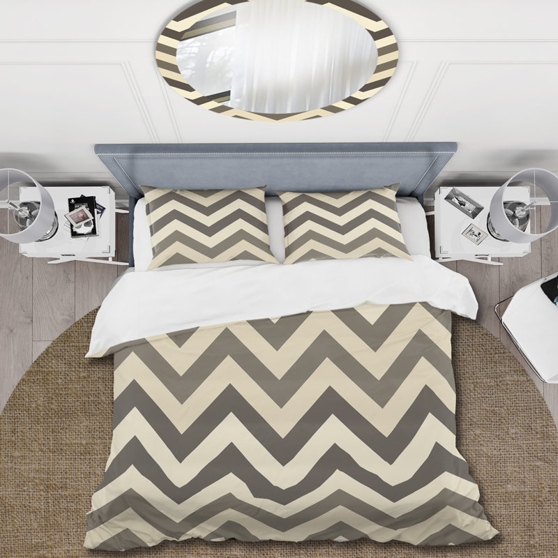 Ensemble de housse de couette noir beige Midcentury Chevron III - Midcentury