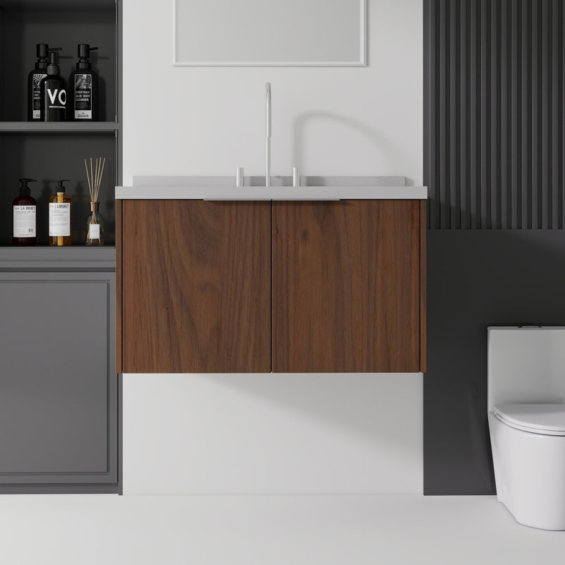 Meuble-lavabo flottant avec lavabo, Brown, 36" W