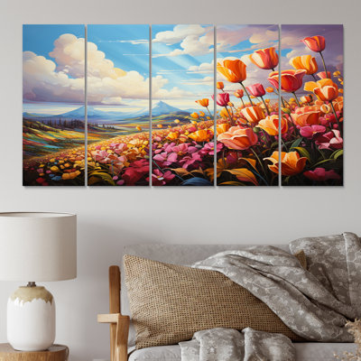 Danemark Multicolore Tulip Fields II - ensemble de décorations murales florales en métal
