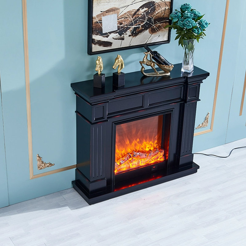 Black Solid Wood Electric Fireplace