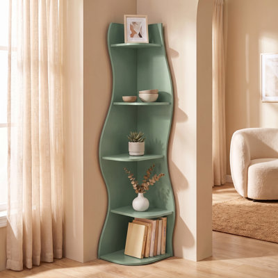 Small Corner Shelf, Modern 5-Tier Wall Corner Bookshelf, Stylish Bookcase Storage Rack For Small Space, Living Room, Bedroom