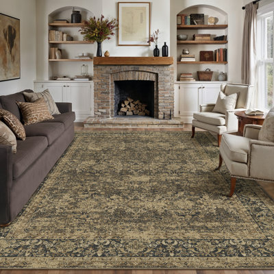 Lough Vintage Oriental Machine Washable Area Rugs With Non-Slip Backing