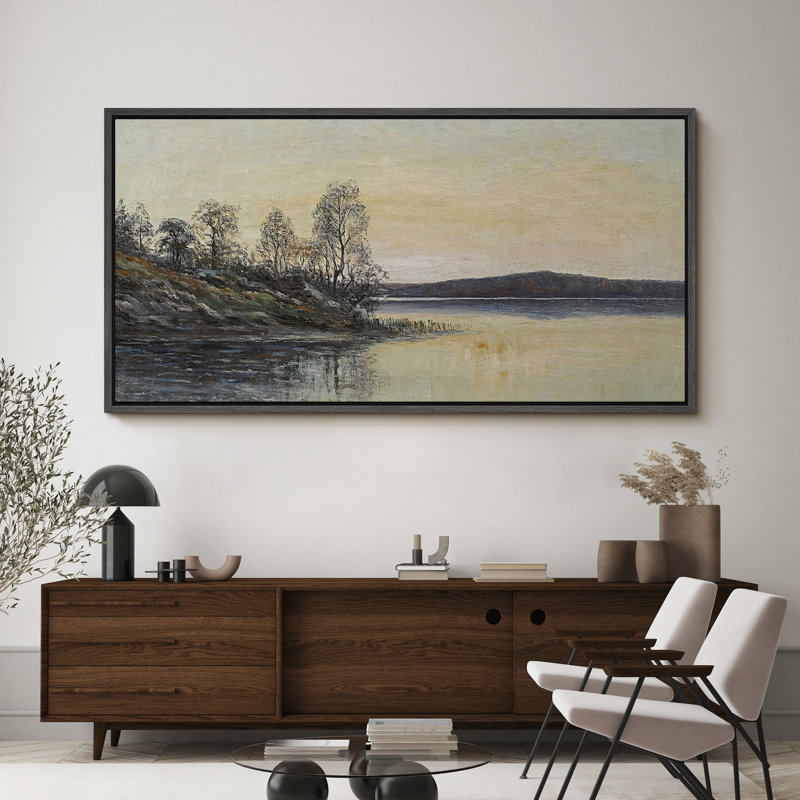 Automne au bord du lac, sérénité, nature impressionniste, rétro rétro, beaux-arts, illustrations, H 30 po x l 60 po
