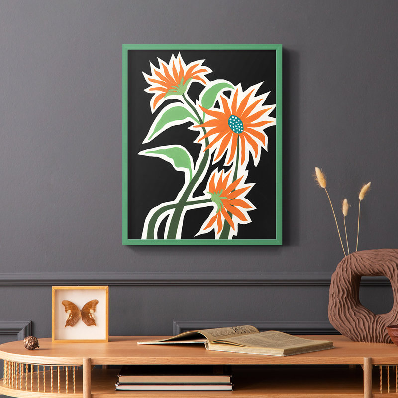 Pop Flowers III, reproduction encadrée - bois massif, H 10 po x l 8 po, Vert
