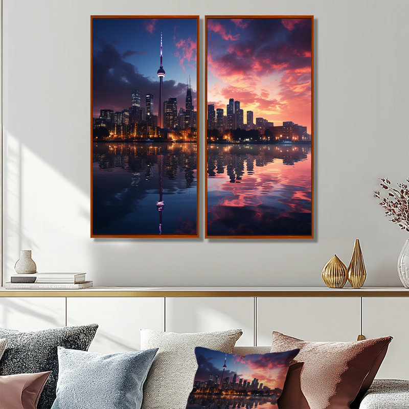Toronto, Canada, paysage urbain - grand Toronto, art mural, H 32 po x l 32 po, Impression encadrée flottante, Brun