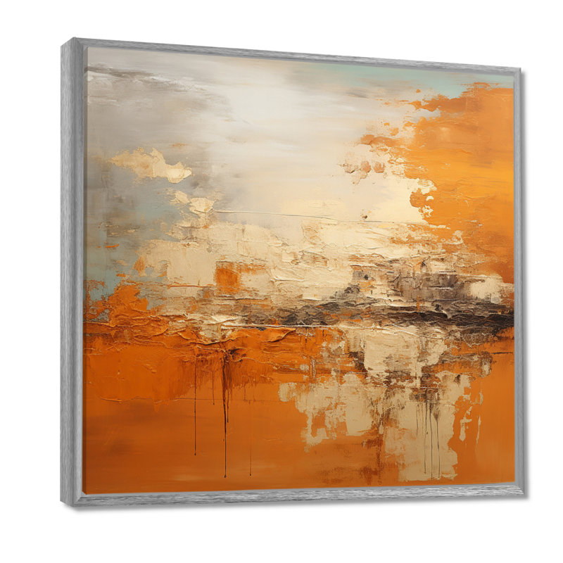 «Copper Glow», impression d'art abstrait paysage, H 24 po x l 24 po x P 1 po, Cadre argenté flottant