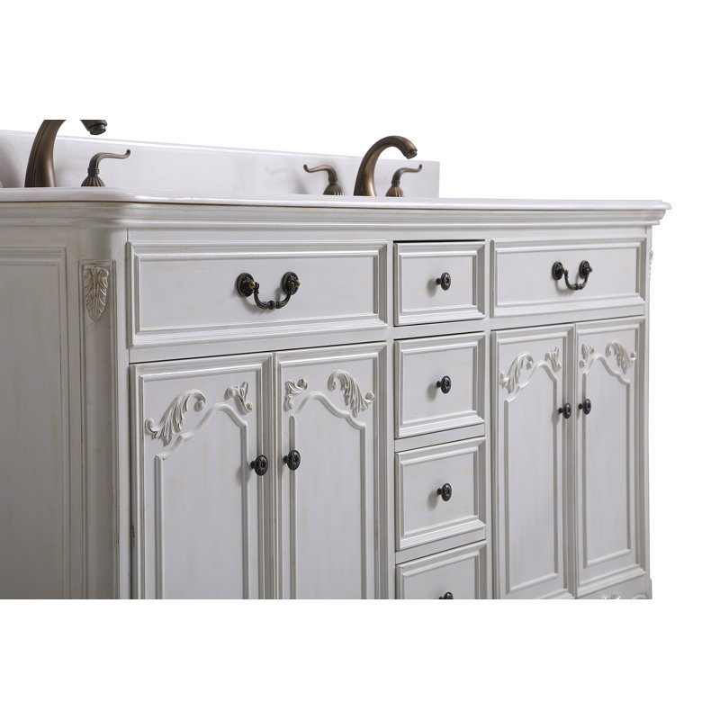 Angelique 60'' Double Bathroom Vanity with Top, White, White