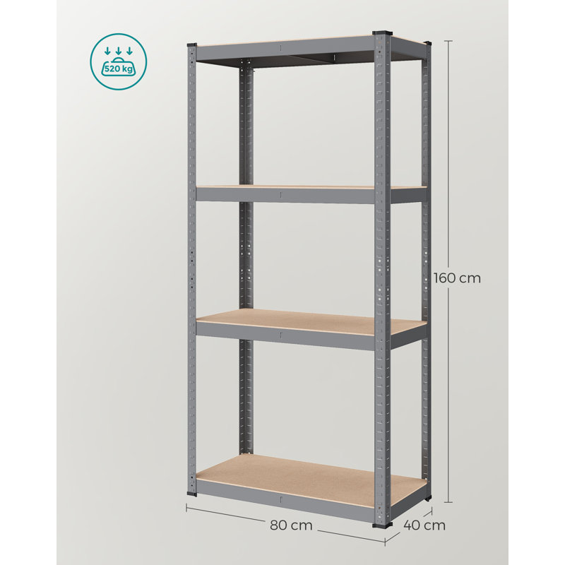 80cm W Metal Height -Adjustable Storage Rack, Grey