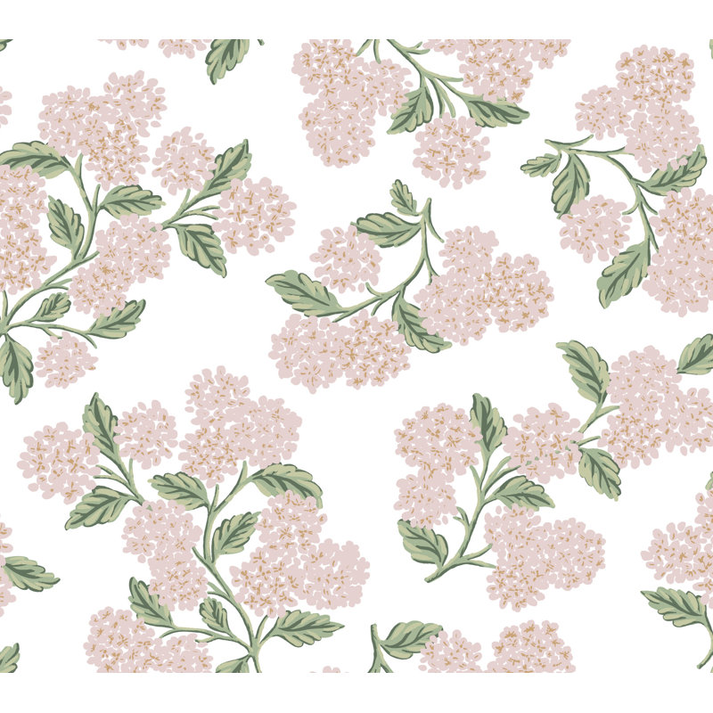 Hydrangea White Peel and Stick Wallpaper, Pink