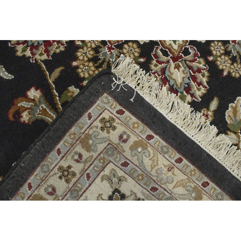 Black Floral 9X12 Indo-Nain Oriental Rug