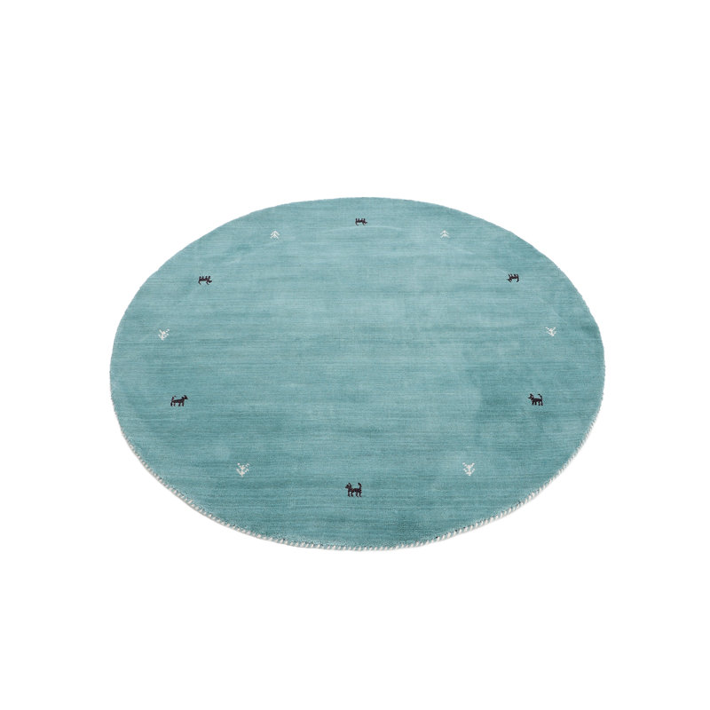 Handwoven Wool Gabbeh Uni Turquoise Rug, Round 300cm