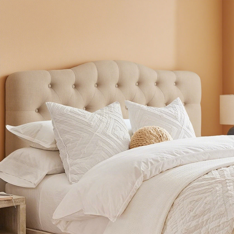 Linen Upholstered Headboard-Modern-Adjustable Height-Button Tufting, Queen, Beige