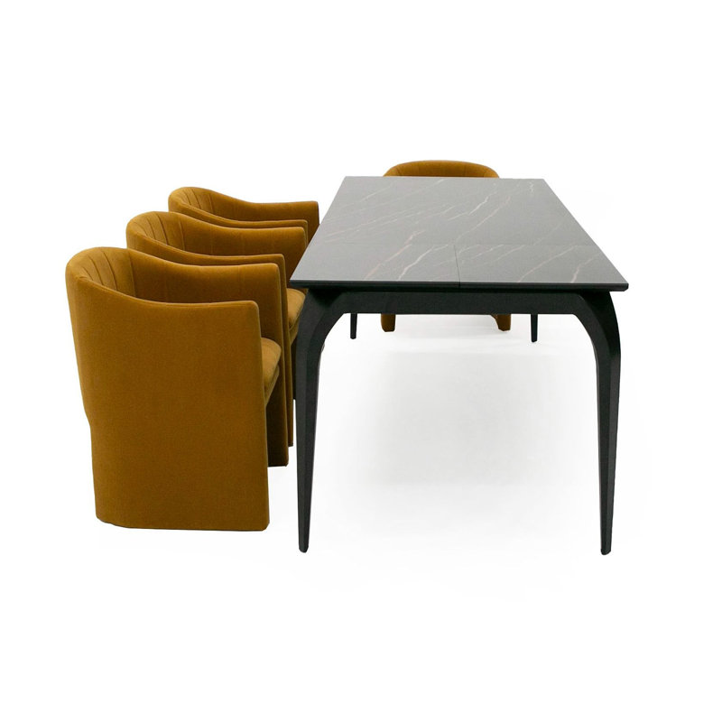 Black Ceramic Extendable Dining Table with Butterfly Leaf