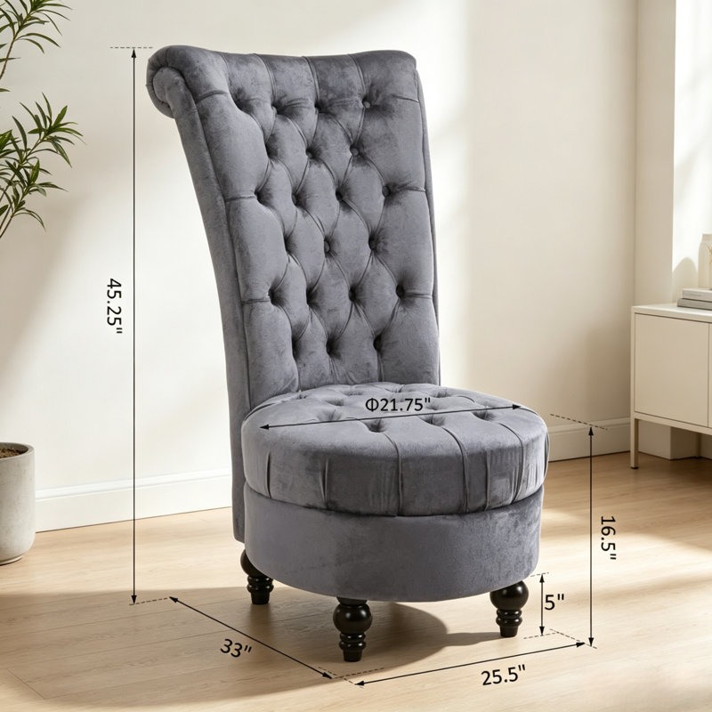 Chaise longue capitonnée à dossier haut en polyester et bois gris