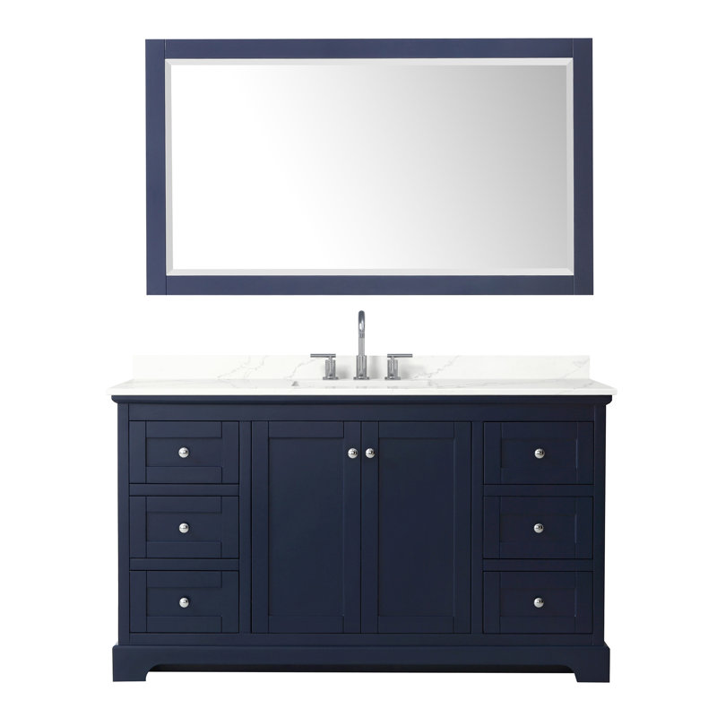 Avery 60 " W Freestanding Standard Free Standing 1 Single Vanity Bathroom Vanity With Quartz Top with Mirror, Giotto Quartz