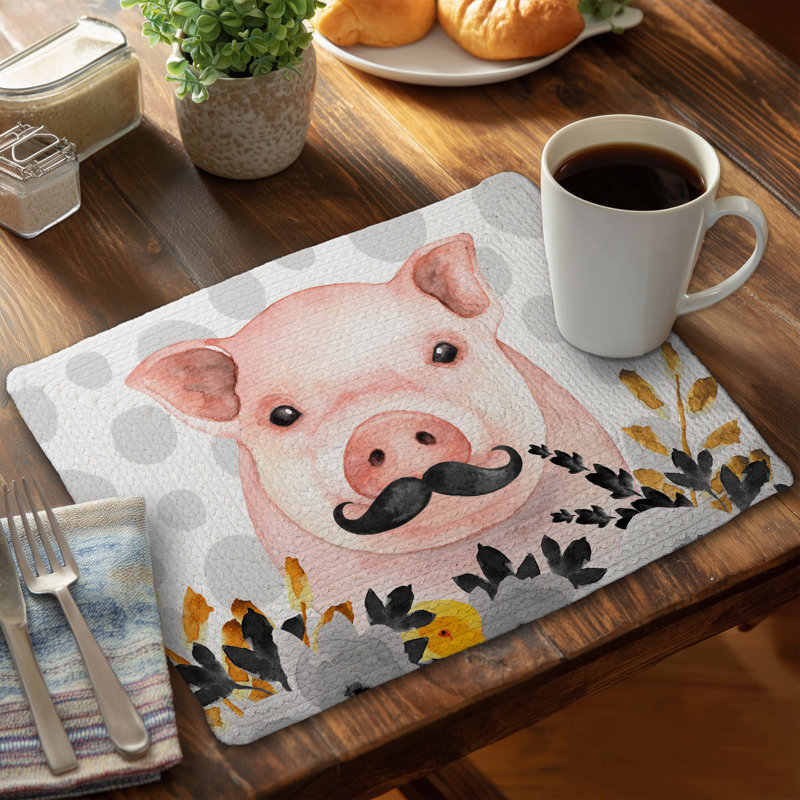 Ensemble de 4 napperons en polyester tressé - Petit cochon déguisé