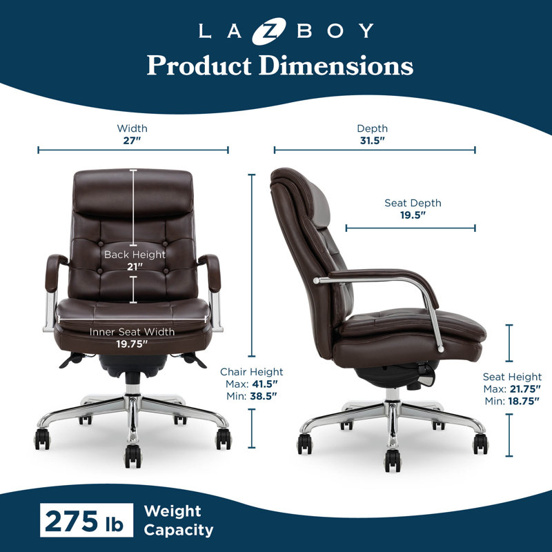 Sonata Leather Swivel Executive Office Chair, Chrome, Dark Brown