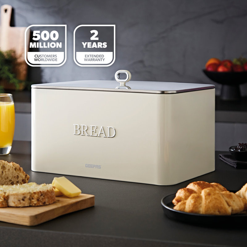GEEPAS RetroVive Bread Bin 13L | Carbon Steel Container with Removable Lid & Easy-to-Lift Lid Handle | Easy Clean Design Preserves Loaves Fresh Longer | Shields from Dust Mites | Storage Box
