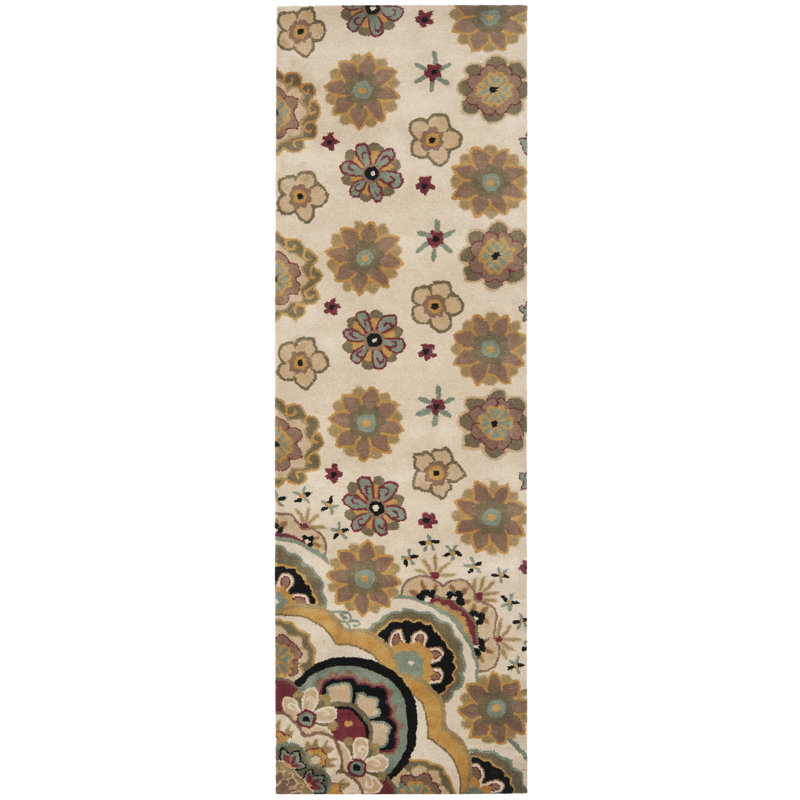 Tapis floral brun / beige touffeté à la main Floral, Tapis de couloir 2 pi 6 po x 8 pi