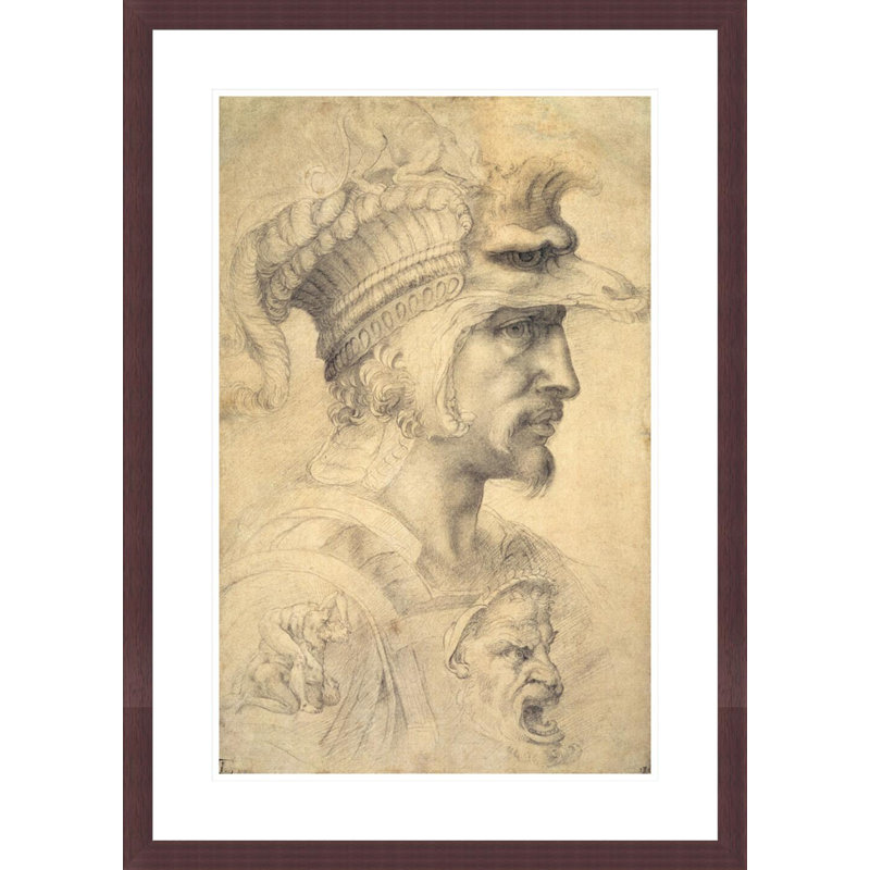 Ideal head of a warrior by Michelangelo Buonarroti -Framed Giclee Print, H 29,5 po x l 21,16 po