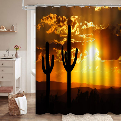 Arizona Desert Sunset Cactus Western Shower Curtain with 12 Hooks