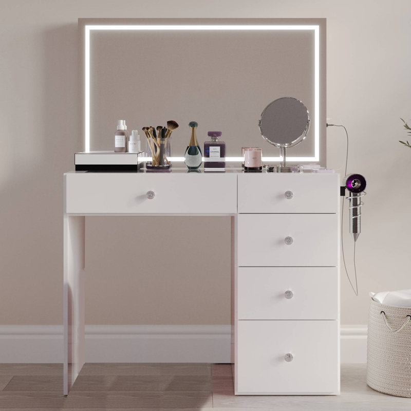 Emilia Compact Premium Vanity With Bluetooth Speakers & LED Mirror, White