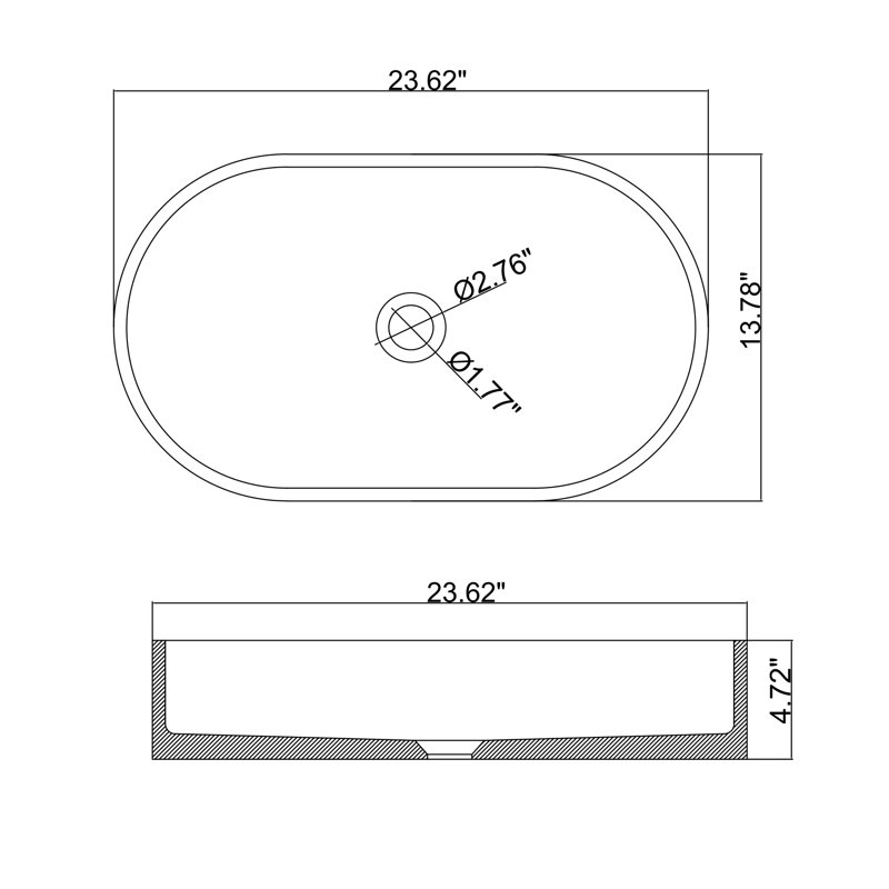 Lavabo de salle de bain ovale en béton foncé de 60 cm (23,6 po) à poser : aspect coloré et de qualité, facile à nettoyer, esthétiquement attrayant
