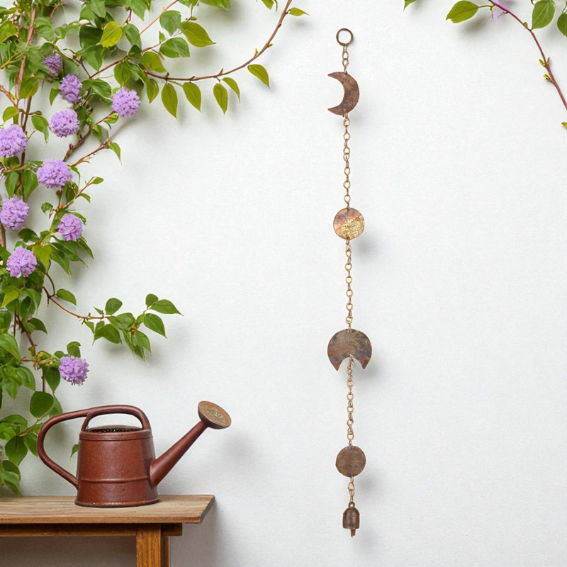 Carillon éolien Vivanta Phase de la Lune avec cloche rustique – 76 cm (30 pouces) en métal martelé pour chambre à coucher