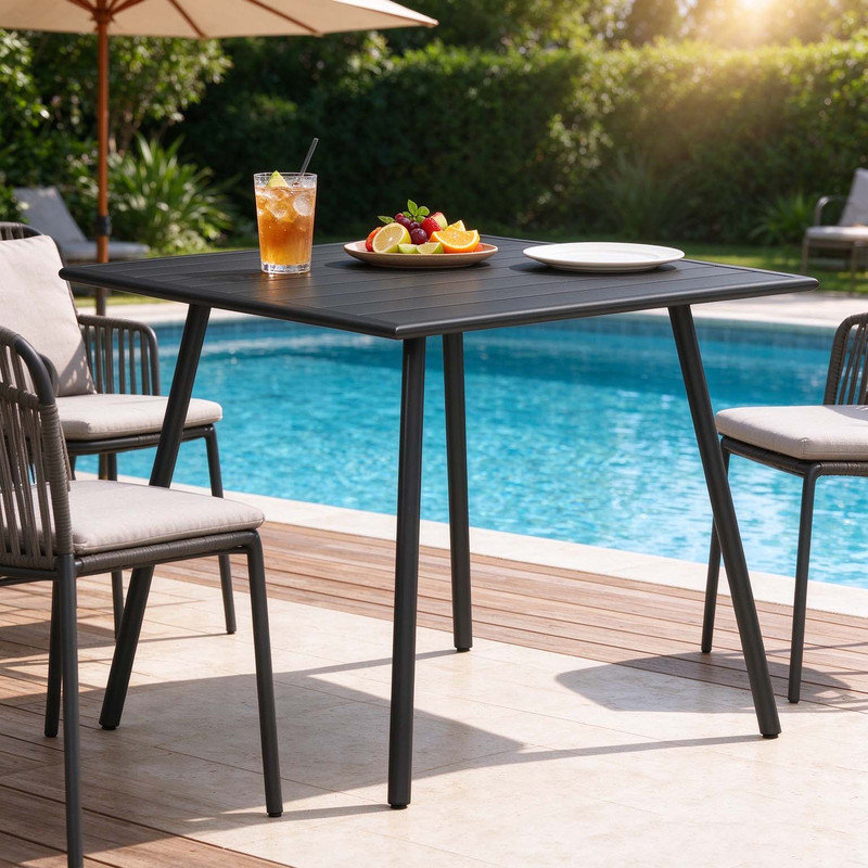 Square Steel Outdoor Dining Table - 80 cm W 80 cm D