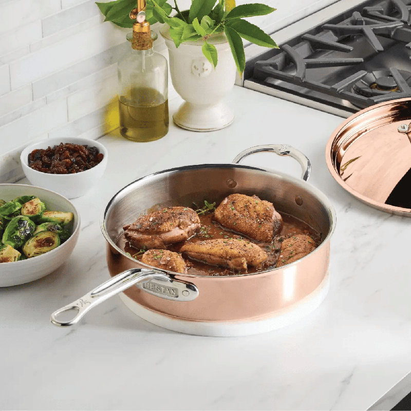 CopperBond Aura 6-Quart Professional Copper Rondeau with Lid, 12.38" W