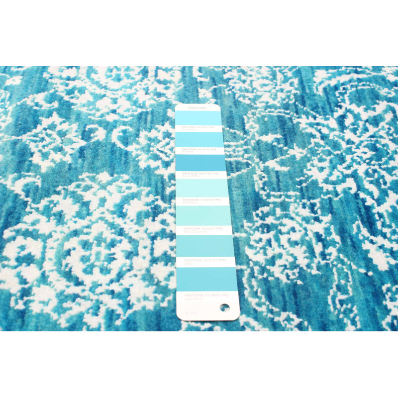 Tapis turquoise noué à la main One Of Kind 2 pi 6 po x 7 pi 8 po