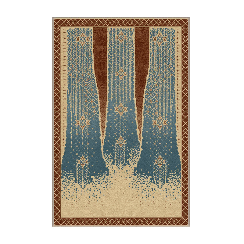 Tapis marocain d'inspiration mondiale Paxon lavable à la machine en brun - reliure beige, 3 X 5