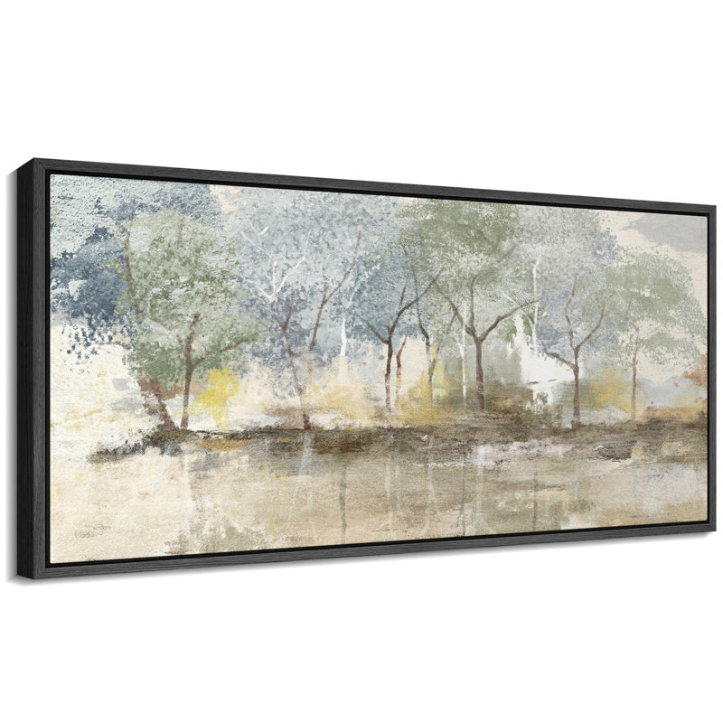 Rustic Abstract Forest Landscape Extra Large Framed Wall Art Oversized Canvas Print, 30" H x 60" W, Black