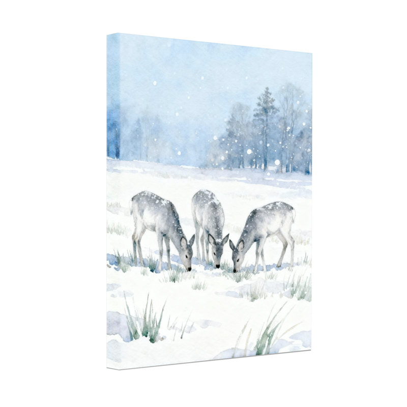 «Christmas Winter Deer Snowy Landscape», ensemble de 3 impressions sur toile, H 18 po x l 12 po