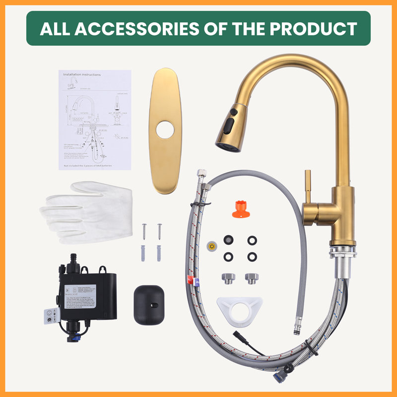 Gold Stainless Steel Touchless Pull-Down Kitchen Faucet with Spray