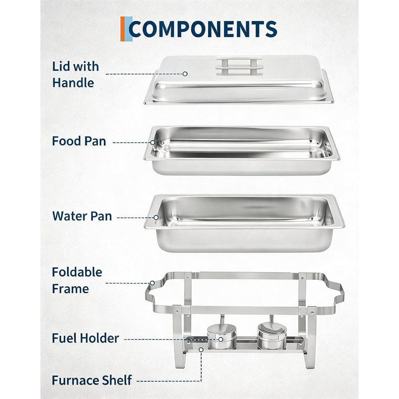 Ensemble de 4 réchauds pour buffet, chauffe-plats pour fêtes