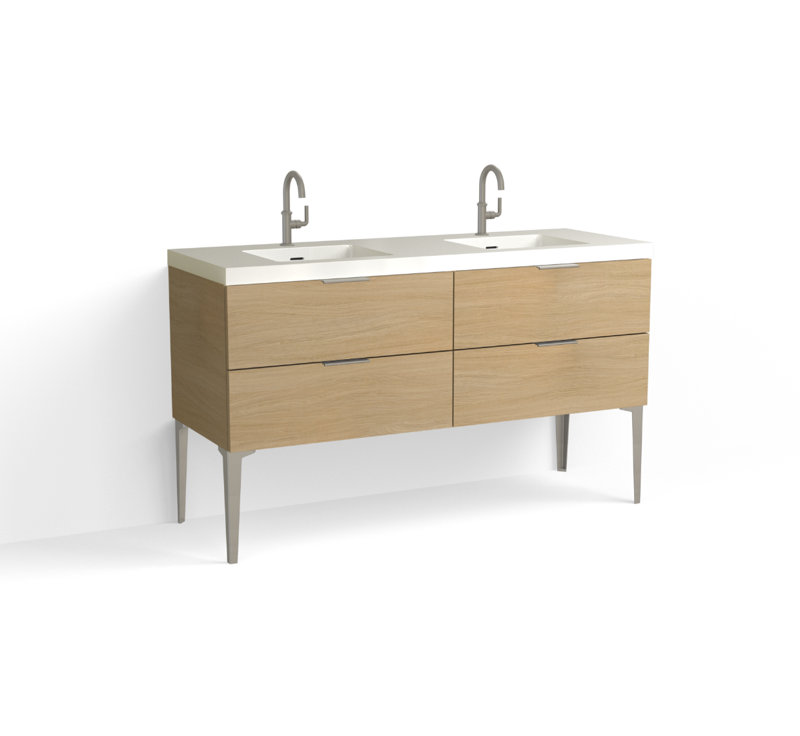 Avila 60" W Freestanding Double Bathroom Vanity with Dean Leg, Matte White/Single, Biondo, Matte Black