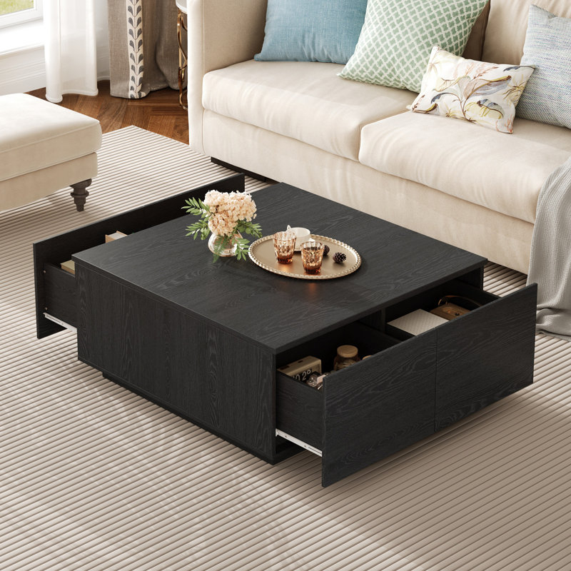 Table basse carrée 33,25 po à 4 tiroirs, noire (ancien numéro de référence: N735P277298B)