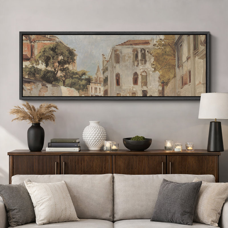 «Rustic Countryside Venetian Canal Scene», reproduction d'art sur toile, H 20 po x l 60 po, Noir, noir, noir, noir