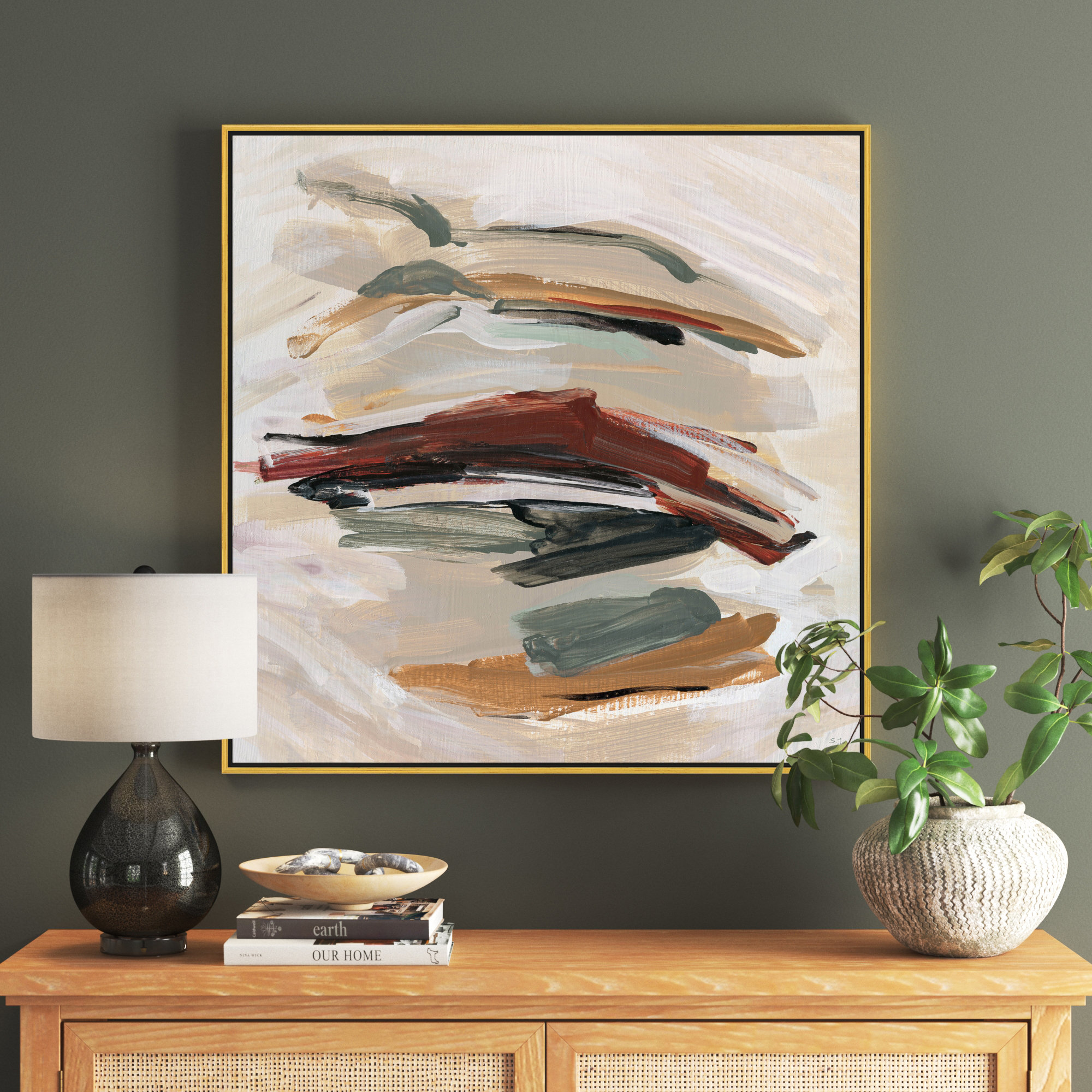 Spring Shadows by Susan Jill - Floater Frame Painting on Canvas, Gold , 37.5" H x 37.5" W