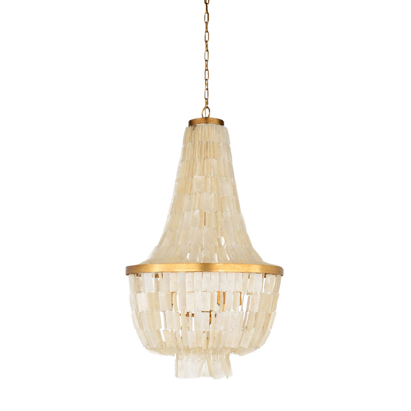 Antique Gold Leaf Empire Chandelier with White Capiz Shells