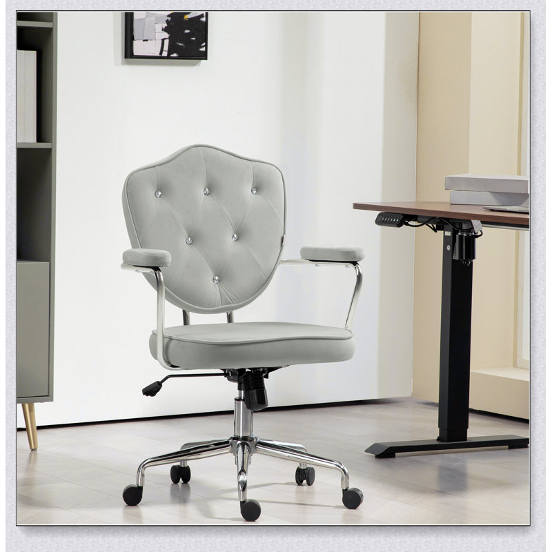 Mignon chaise de bureau à domicile, chaise de bureau d'ordinateur avec molleton capitonné à boutons, VaniChair pivotant, 