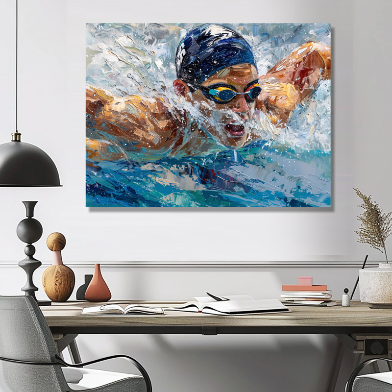 Concours de natation aux Jeux olympiques I - Art mural de natation, Métal métal, H 16 po x l 32 po x P 1 po