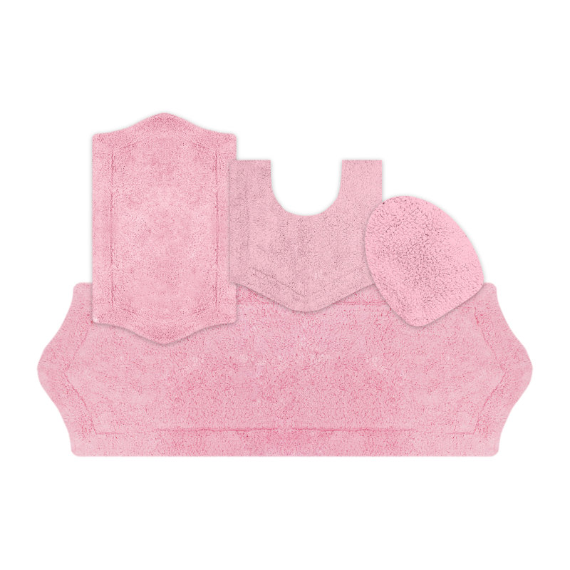 Ensemble de tapis de bain Waterford 4 pièces 100 % coton avec housse de protection et envers en latex pulvérisé, Rose