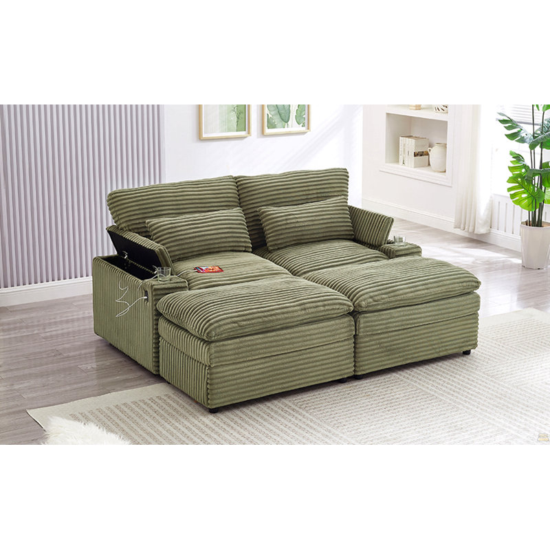 Loveseat Sofa 70.9" Free-Combined Sectional Convertible Sofa Bed With Storage Space, Two Movable Ottomans, Four USB Ports And Two Cup Holders
