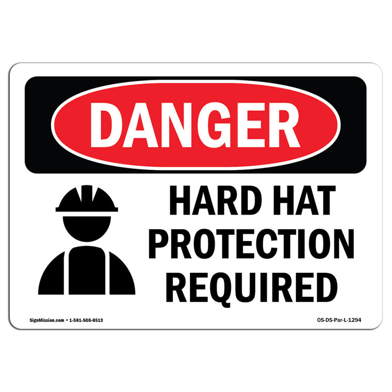 Hard Hat Protection Required Sign, 18" H x 24" W x 0.1" D