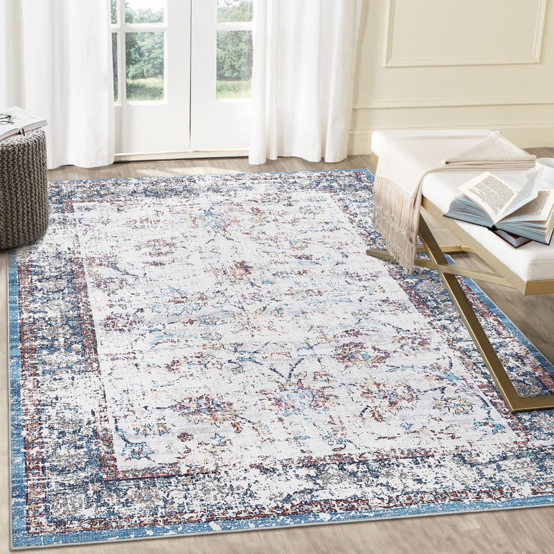 2x6 Washable Runner Rug, Non-Slip, Vintage Floor Carpet, Low Pile, Distressed Pearl Velvet, Foldable, Soft, Bathroom, Laundry, Entryway, Gray.